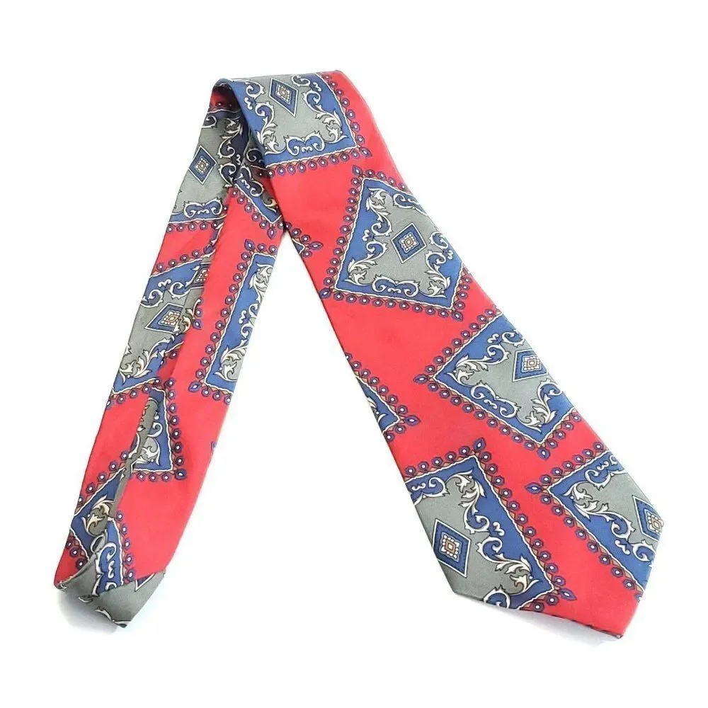 Secundum Antem Red‎ Blue Baroque Abstract Print Wide Silk Tie